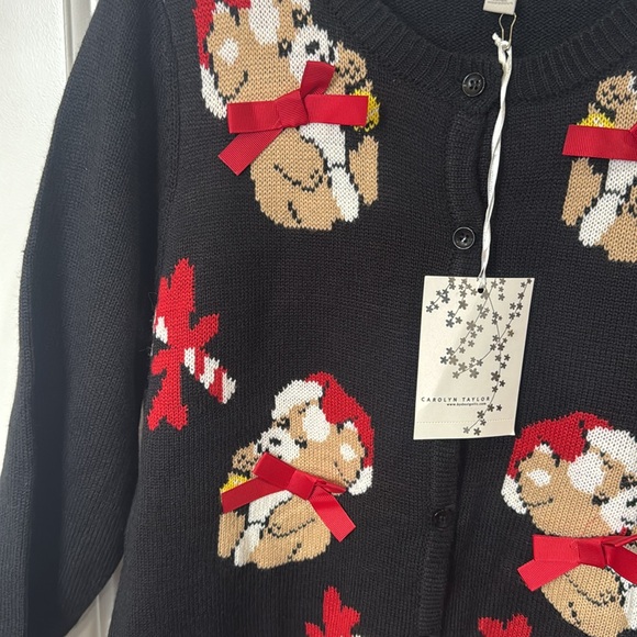 *NEW* CAROLYN TAYLOR CHRISTMAS TEDDY BEAR CARDIGAN SWEATER LARGE - Picture 3 of 5